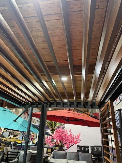 SUNVILLA LOUVERED BBQ 6X8.5' GAZEBO WITH PRIVACY SLIDING DOOR SIDE ON BACK SIDE