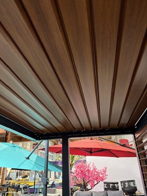 SUNVILLA LOUVERED BBQ 6X8.5' GAZEBO WITH PRIVACY SLIDING DOOR SIDE ON BACK SIDE