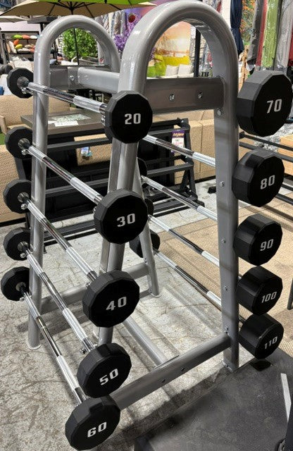 YORK 12 SIDED FIXED URETHANE BARBELL SET 20-110LBS TOTAL 650LBS BARBELLS INCLUDING RACK
