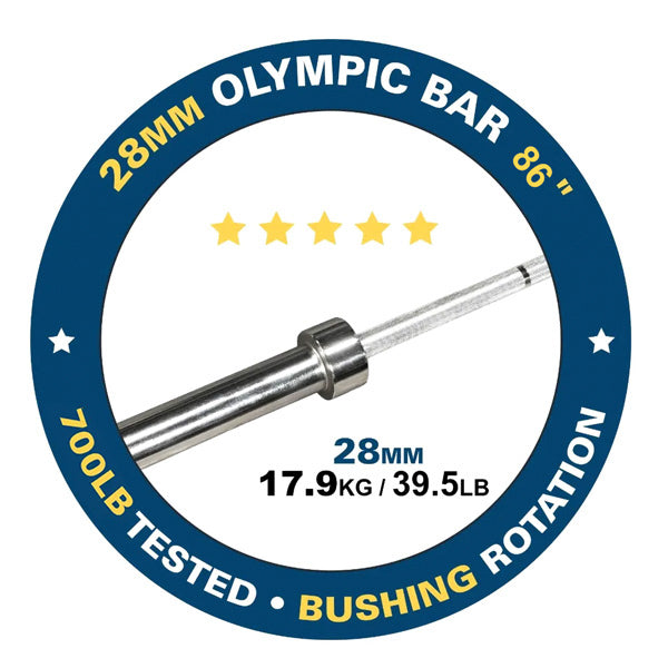 Olympic Bar, 700 lb rating, 28mm, 39.5 lb