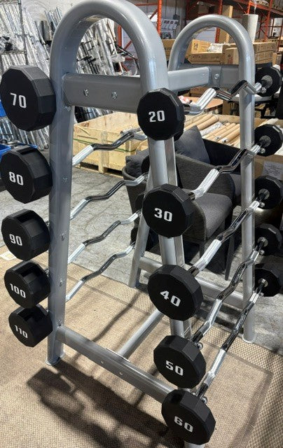 YORK 12 SIDED FIXED EZ CURL URETHANE BARBELL SET 20-110LBS TOTAL 650LBS BARBELLS, RACK SOLD SEPARATELY