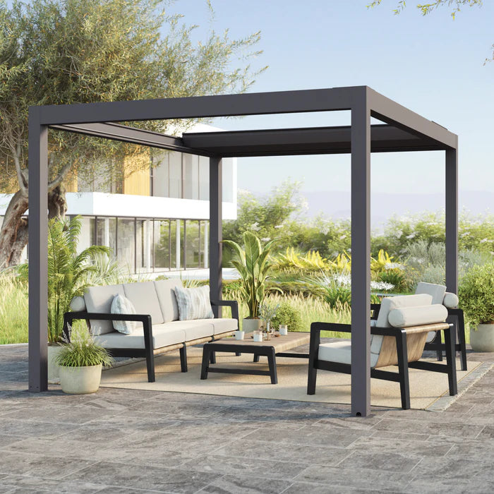 GHENT 10 X 13' RETRACTABLE LOUVERED ALUMINUM PERGOLA