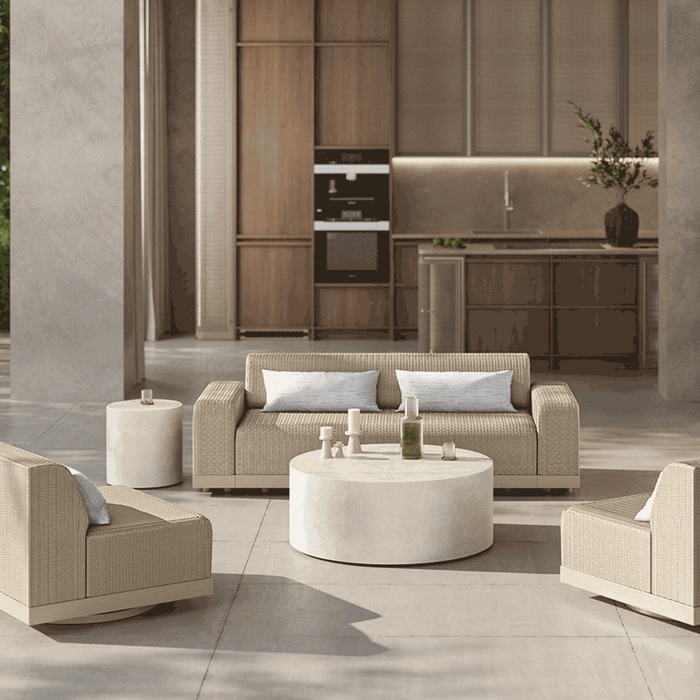 **NEW** EBEL GRANDE 125" SOFA WITH ARMS BARLEY WEAVE/ FLAX FRAME