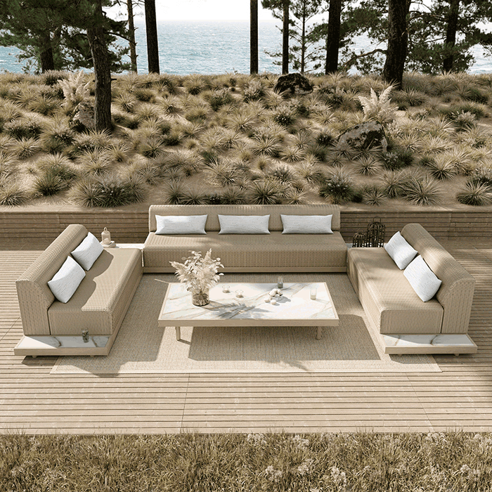 **NEW** EBEL GRANDE 125" SOFA WITH ARMS BARLEY WEAVE/ FLAX FRAME