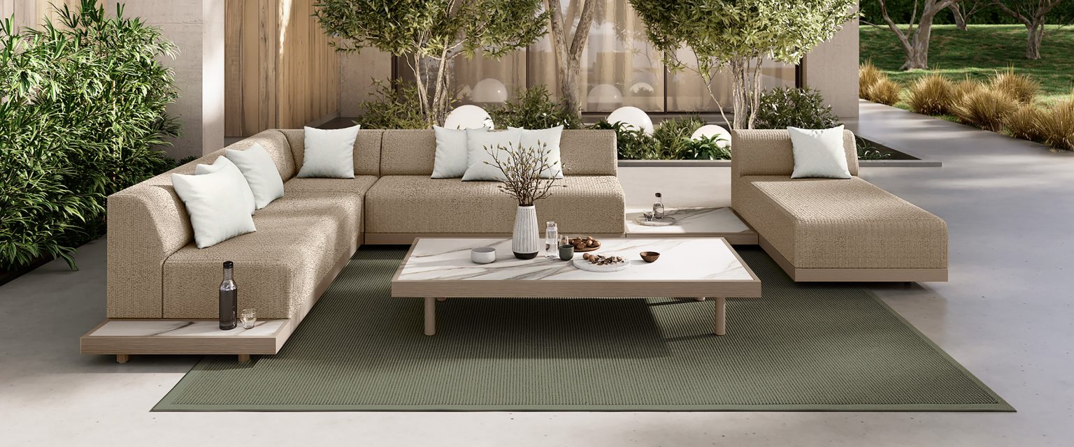 **NEW** EBEL GRANDE 114" SQUARE SECTIONAL WITH ARMS BARLEY WEAVE/ FLAX FRAME