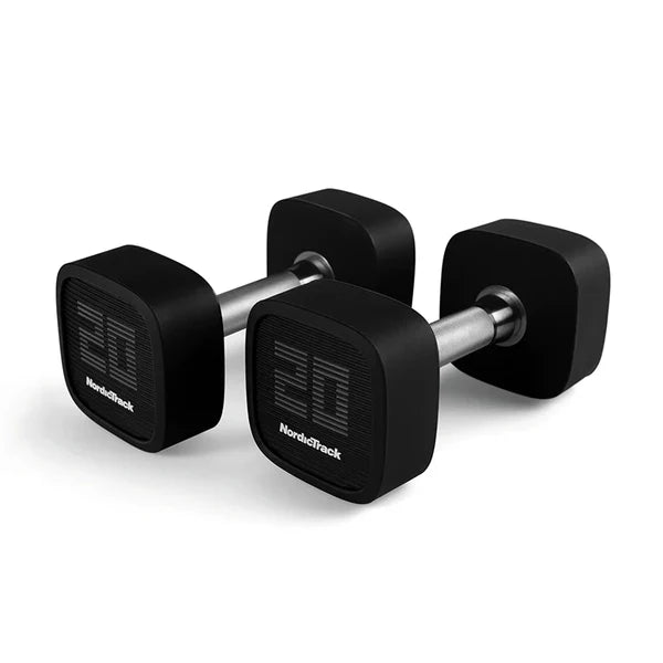 NORDIC TRACK URETHANE 5-30 LBS DUMBBELL SET WITH INSPIRE RACK