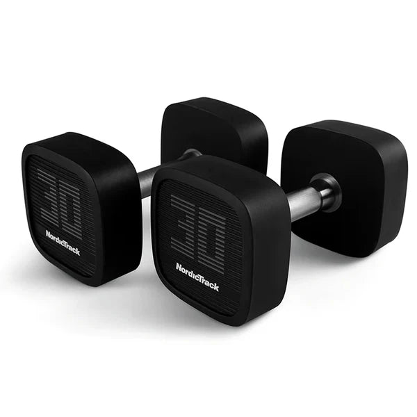 NORDIC TRACK URETHANE 5-30 LBS DUMBBELL SET WITH INSPIRE RACK