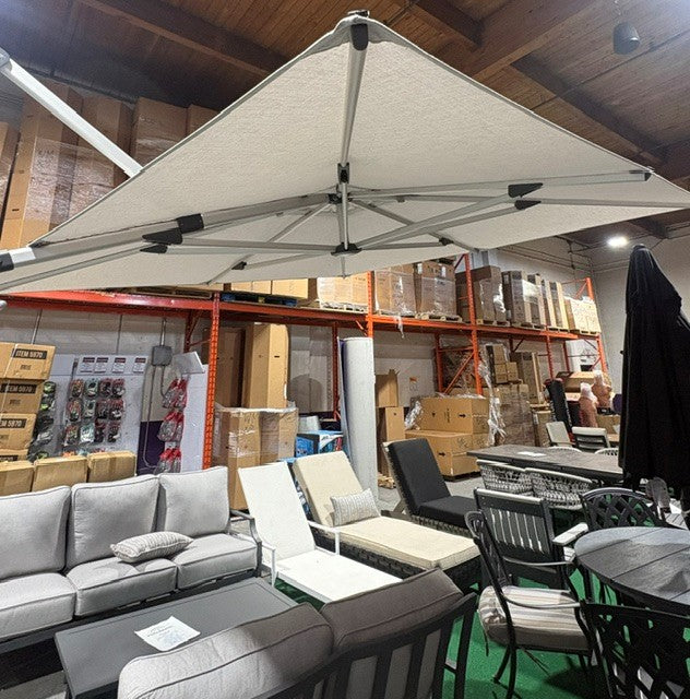 TREASURE GARDEN SUNBRELLA SILVER LINEN CANTILEVER COMMERCIAL SHADEMAKER SOLARIS 30S SQ W/ ZPLATE ROLLING BASE 450LBS