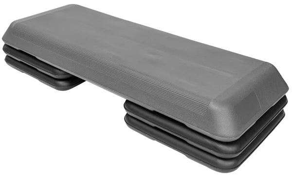 14"X 40" GREY/ BLACK AEROBIC STEPPER WITH 4 RISERS INCLUDED