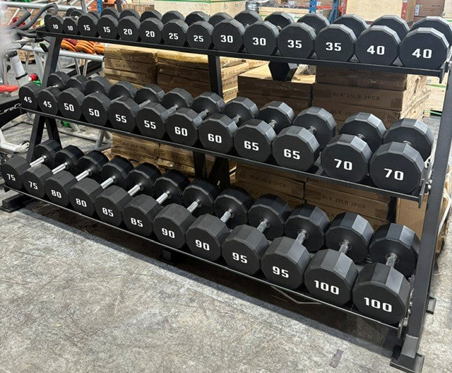 COMMERCIAL YORK URETHANE 12 SIDED DUMBBELL SET 5-50LBS PAIRS / ADDITIOINAL WEIGHTS AND RACK SOLD SEPARATELY