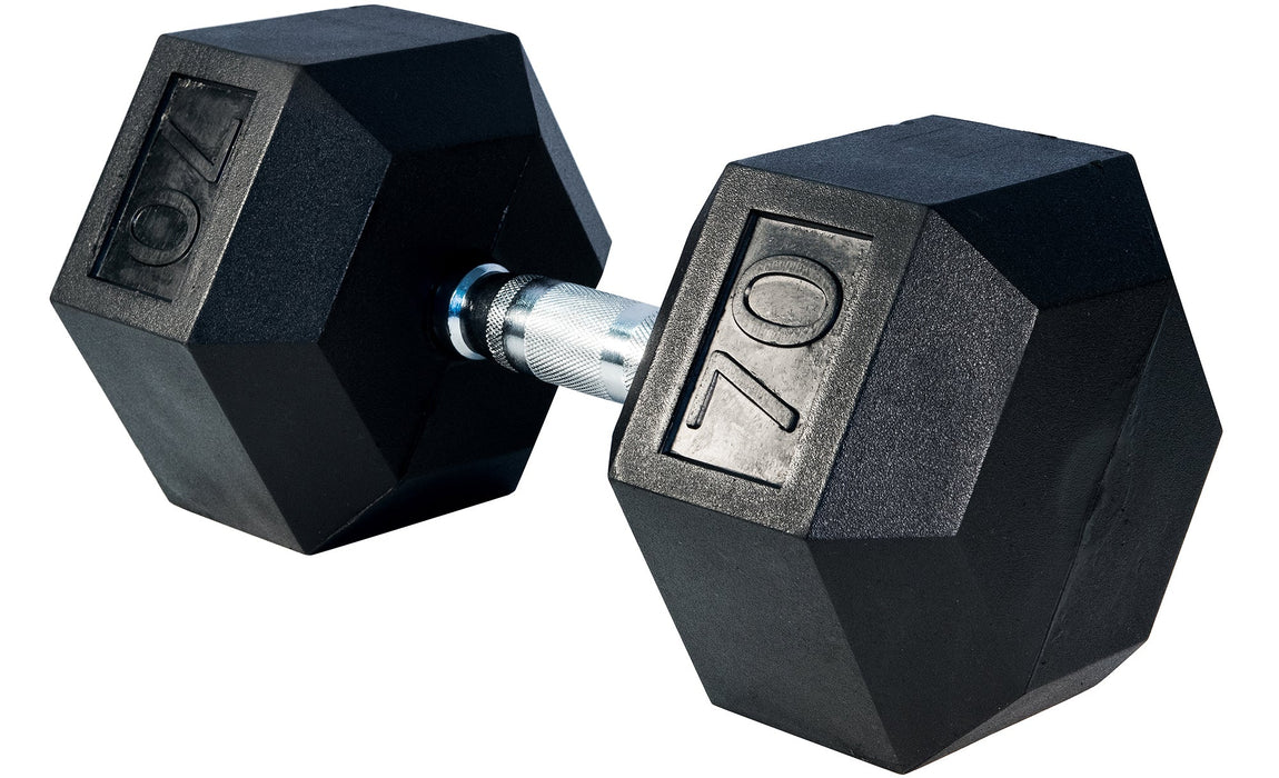 Rubber Hex Dumbbell, 70lbs