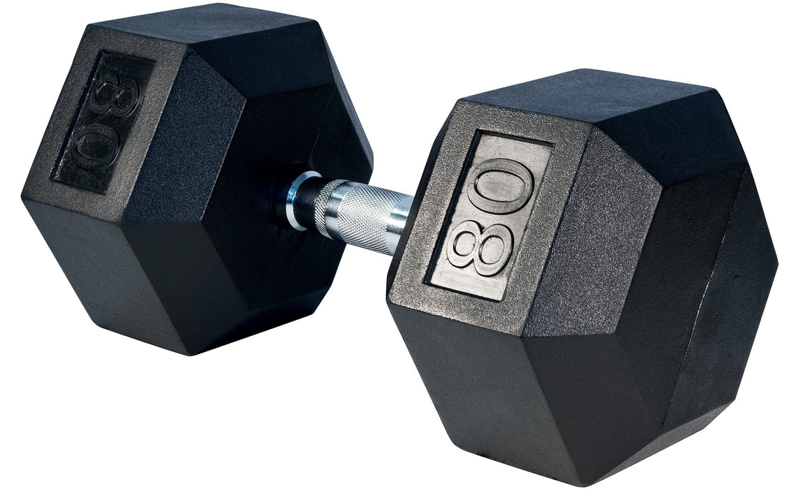 Rubber Hex Dumbbell, 80lbs