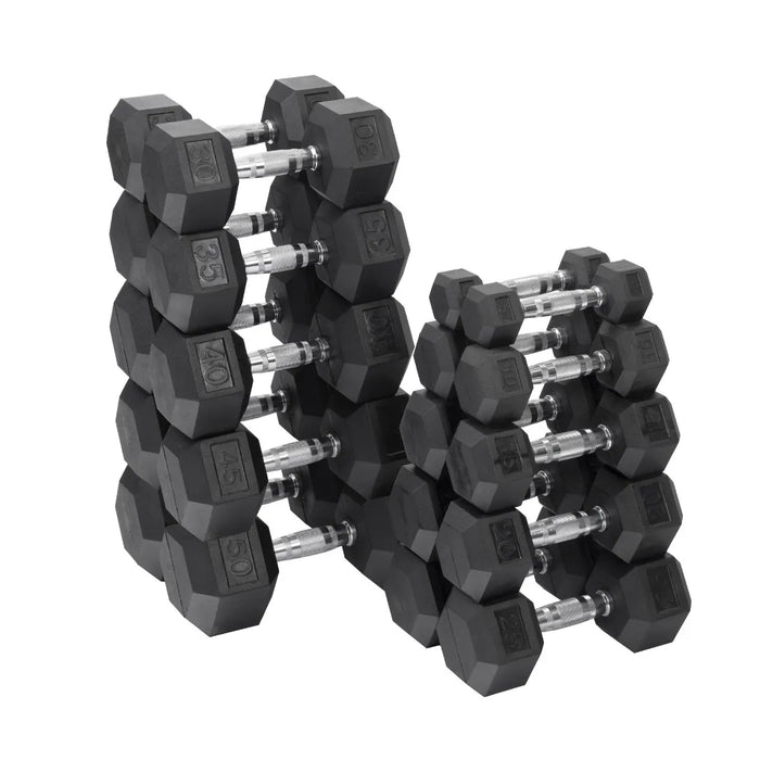 Rubber Hex Dumbbell Set - 5-50lbs